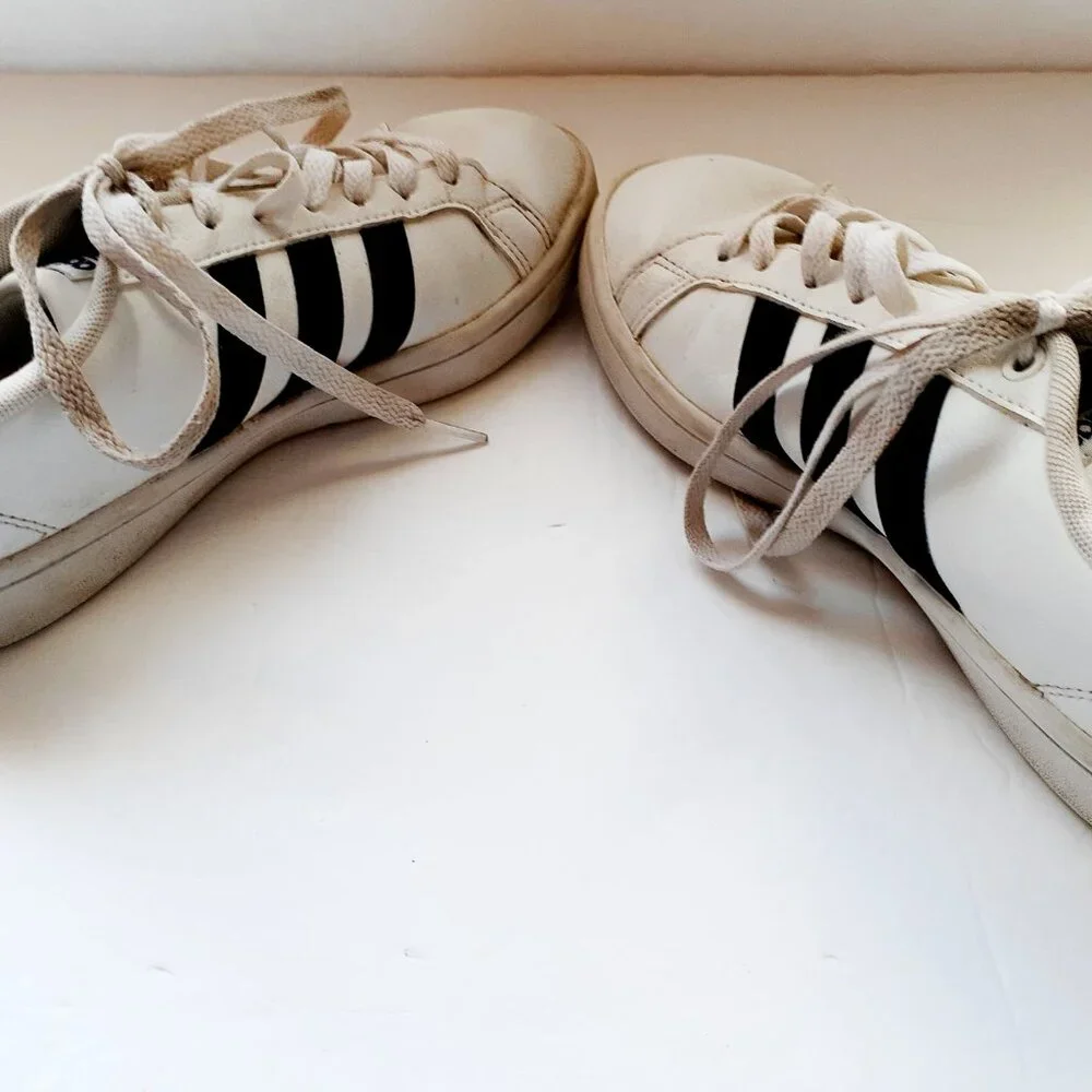 Adidas Boys Shoes White Black Stripe Neo Youth Size 6